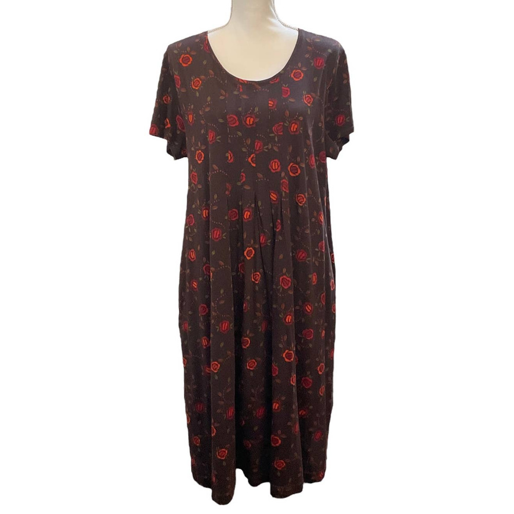 Gudrun Sjoden Womens Vanja Dress Brown Red Floral Size Large Short Sleeve